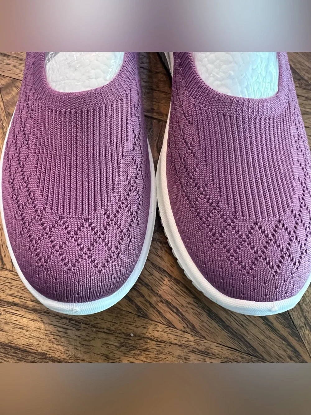 New Women’s Comfort Knit Slip-On walking Shoes, Purple, Size 7 (39)